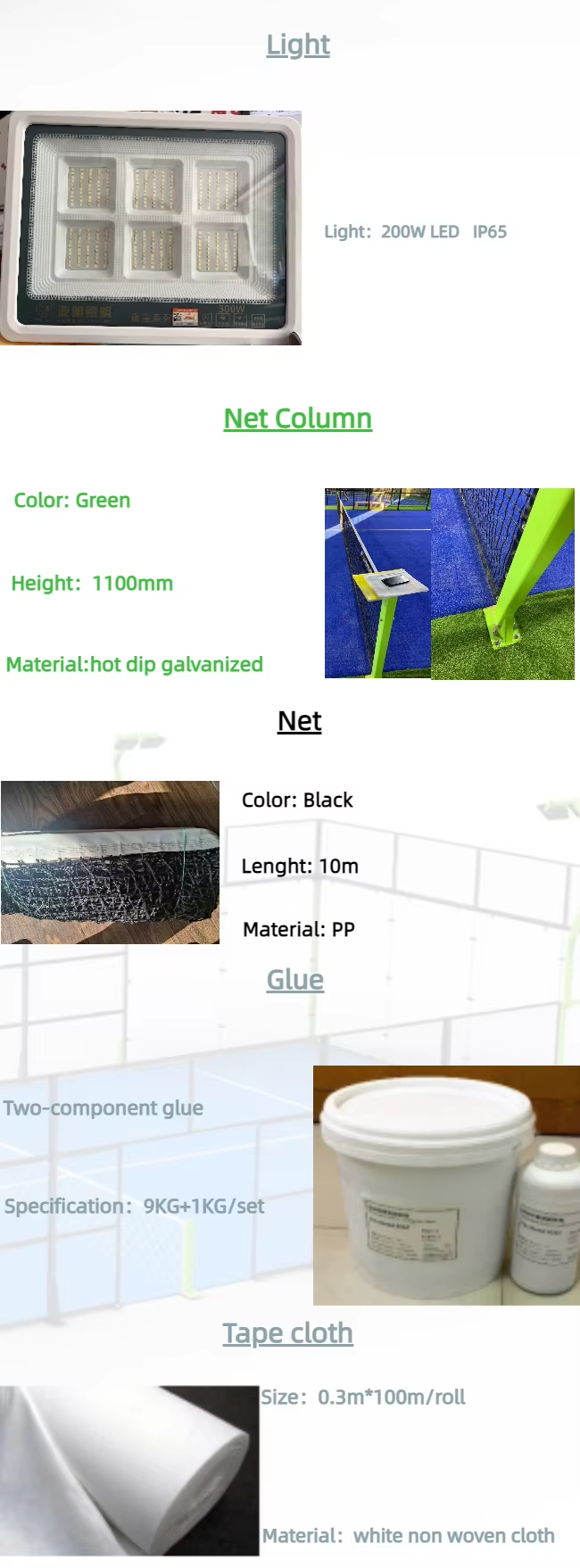 Custom Padel Racket Court 20m X 10m Padel Sports Equipment