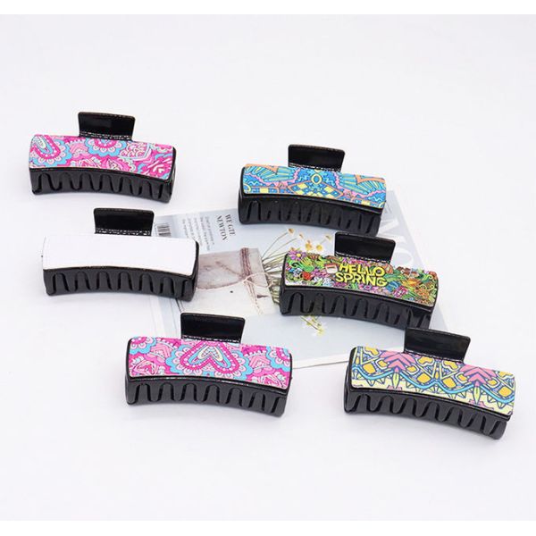 Personalized Claw Clip Double Sided Printing Plastic Colored Blank Sublimation Hair Clip With Printable Leather Sheet