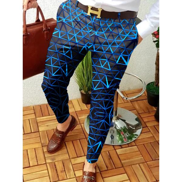 Light Wash Digital Print Polyester Trousers Multi-style Slim-fit Plaid for Casual Men