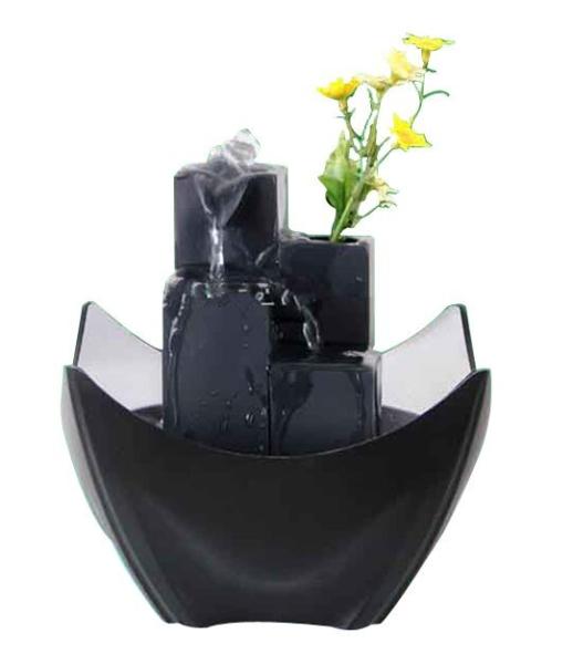 Black Tiered Battery Operated Resin Garden Fountains With Flower Pot