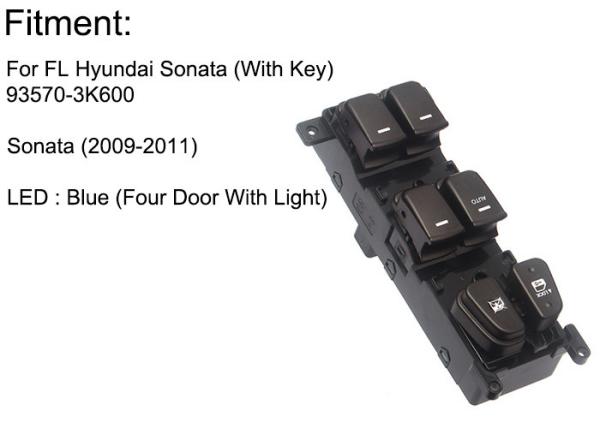 Auto Power window switch Front Left with key for Hyundai sonata four door with blue light 2009-2011 OE 93570-3K600