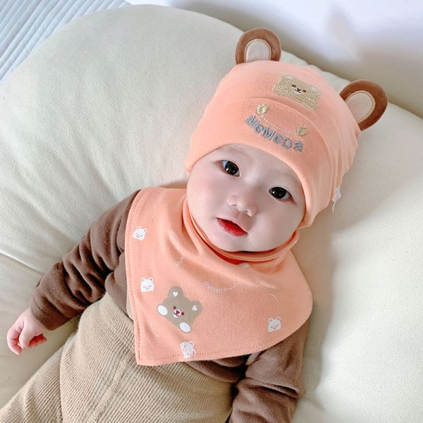 Ins Hot Sales 2-Piece Adjustable Stretchy Soft Bibs Turban Top Hats Caps Knot Newborn Cotton Baby Bib Beanie Hat