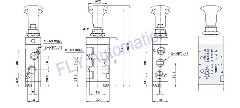 клапан 4L110-013-S 4L110-014-S пушпульный, пневматический ручной клапан притяжки руки NPT1/8