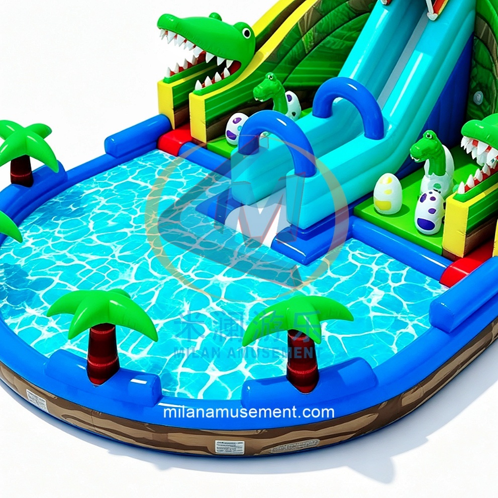 High-Quality Dinosaur Inflatable Slide Pool Park Combo – Crocodile Water Slide with Pool for Commercial Use