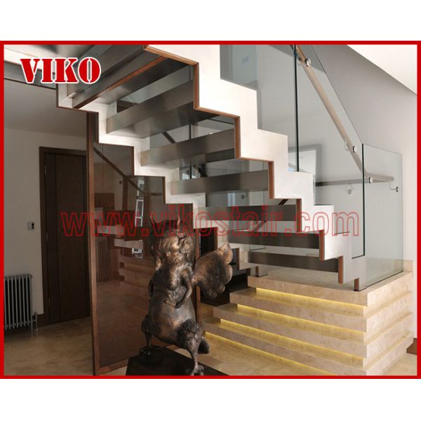 Double Steel Plate Staircase VK31S Stainless Steel, Power Coated,，Wooden ，Beech Tread , Carbon Steel Stringer,