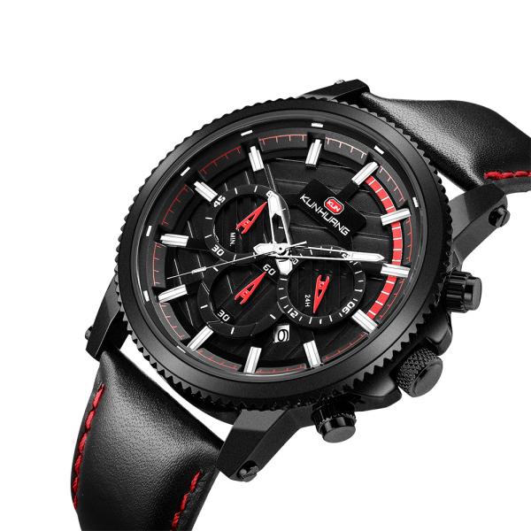 Multifunctional Breathable Leather Strap 47mm Precision Quartz Watch