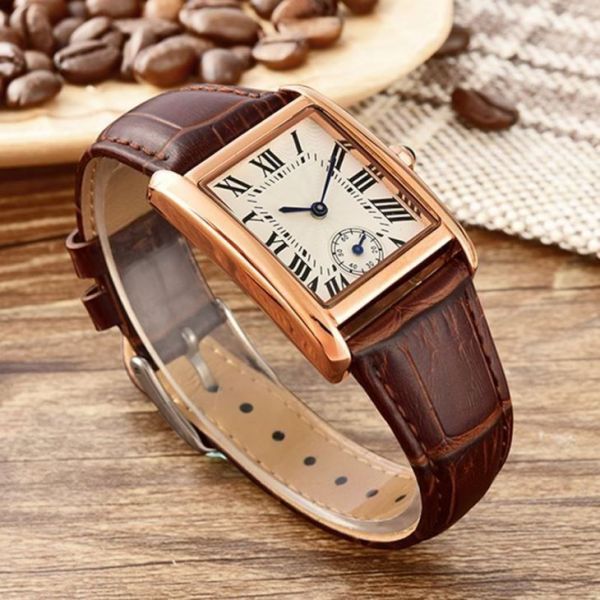 Vintage Square Face Luxury Women'S Watch Pin Buckle Quartz Movement