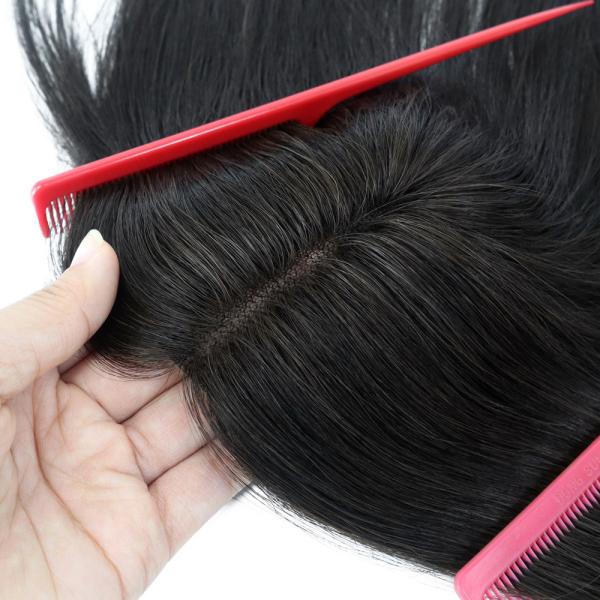 100% Remy Hair human Hair Brazilian 12 inch hair double lace in middle with wefts back for hair topper for women