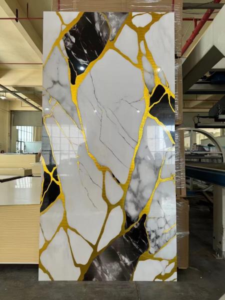 High glossy waterproof UV coated marble wall panel UV marble sheet for interior wall