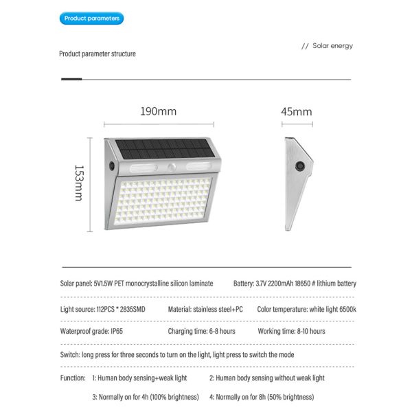 Lamp Luminous Efficiency 120lm/w Solar Wall Light for Outdoor House Address Number