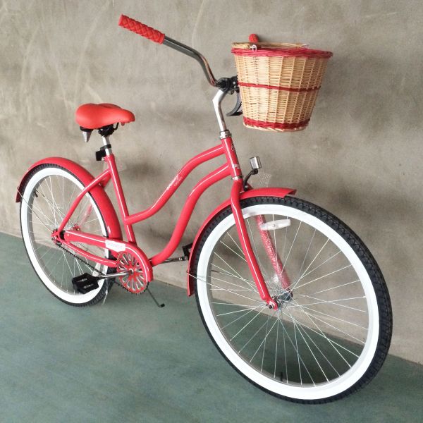 26 Women's Step Thru Beach Cruiser Bike with Single Speed Gears and Aluminum Rims