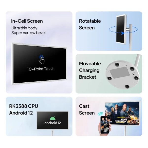 21.5 Inch Smart Portable HDTV with Auto Focus Camera Wireless Touch Screen and Built-in LCD Stand for Home Entertainment