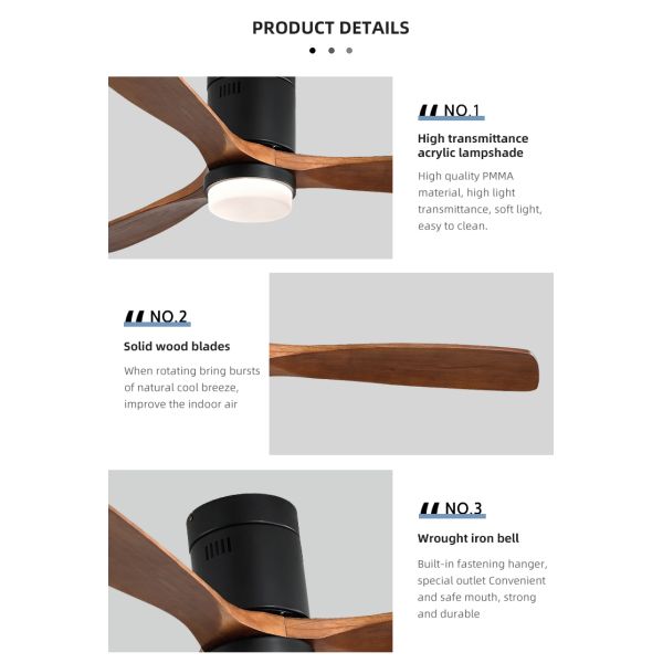 Industrial Style 65 watt Wooden Blade Ceiling Fan 90lm/w 120v ceiling fan lamp