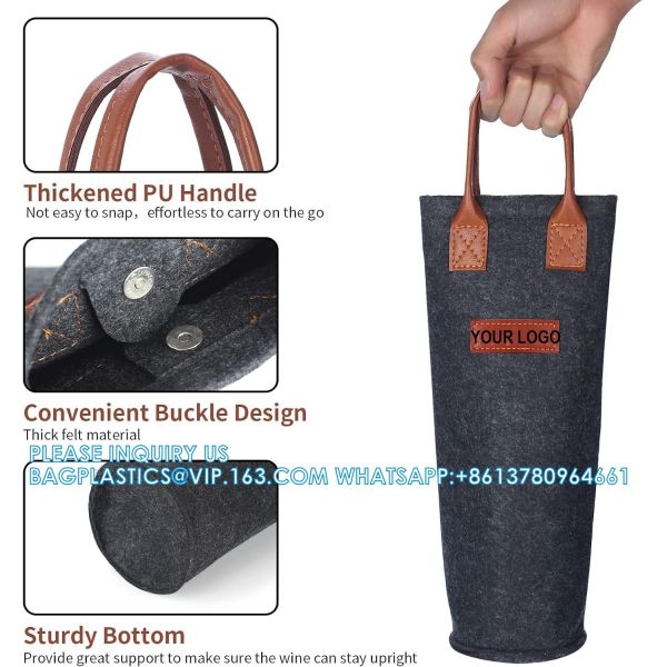 Felt Bags, Felt Carrier, Felt Handle Bags, Felt Bottle Wine Carrier Bag Padded Wine Handler Wedding Gift Package