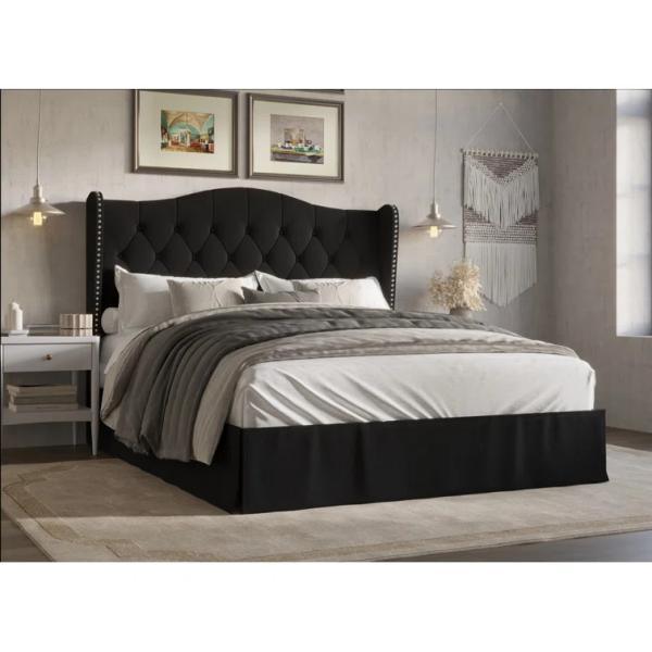 wholesale upholstered platform black fabric storage wooden double full twin king queen size bed frame modern with storag