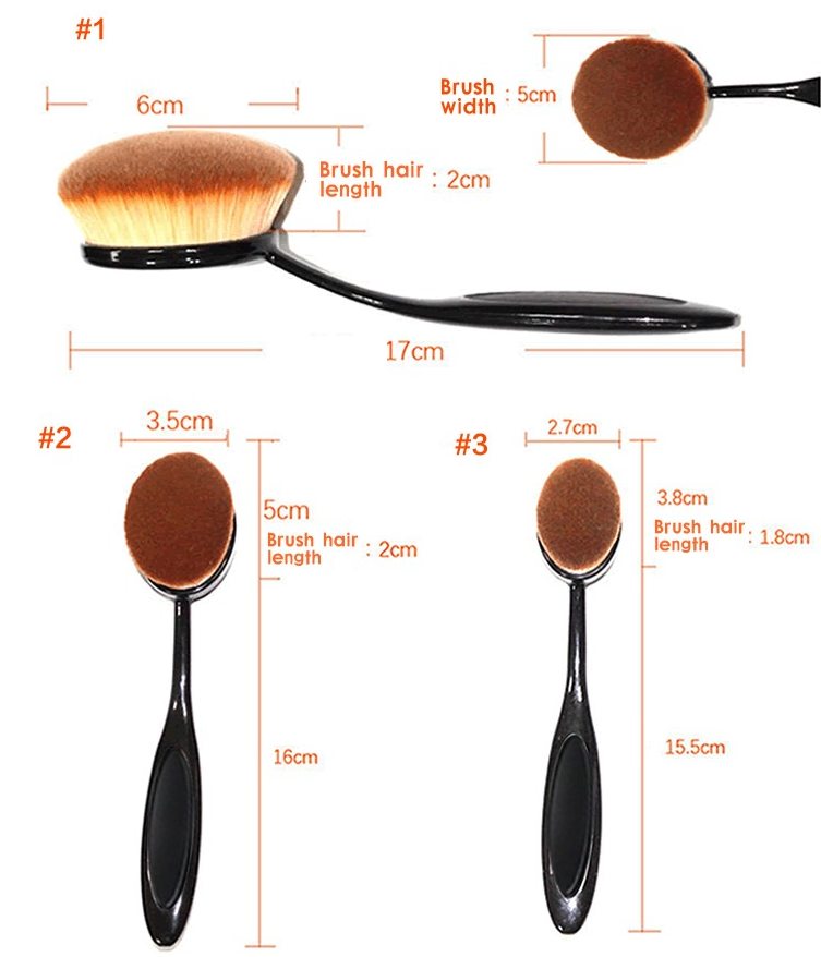 Cosmetics Full Makeup Brush Set , 10 Piece Oval Toothbrush Makeup Brushes