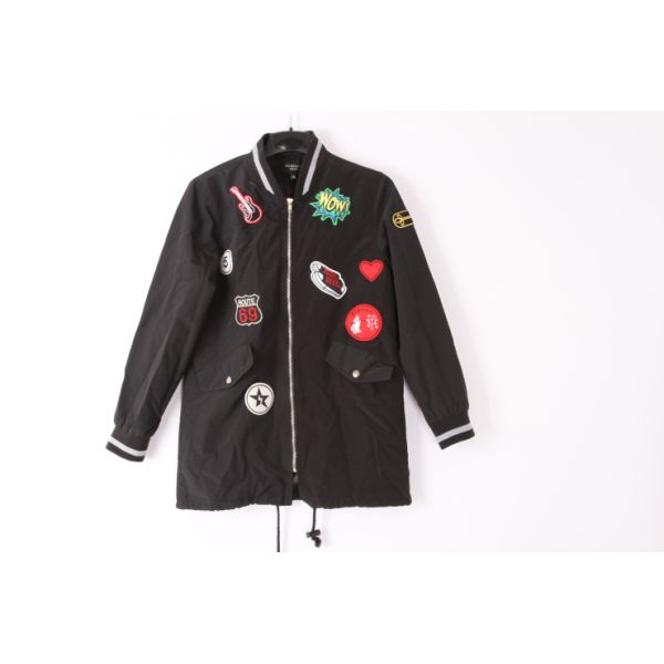 Matel Zipper Rib Cuff Longline Parka Coat Womens 69% Rayon 27% Nylon