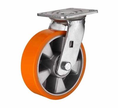 Unite brand 4-8 inch Orange color Swivel aluminium core PU wheel for heavy duty caster/ rotating castors for machine