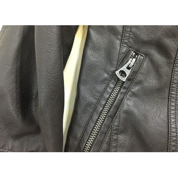 Autumn Black Mens PU Jacket Faux Leather Biker With Detachable Knit Hood