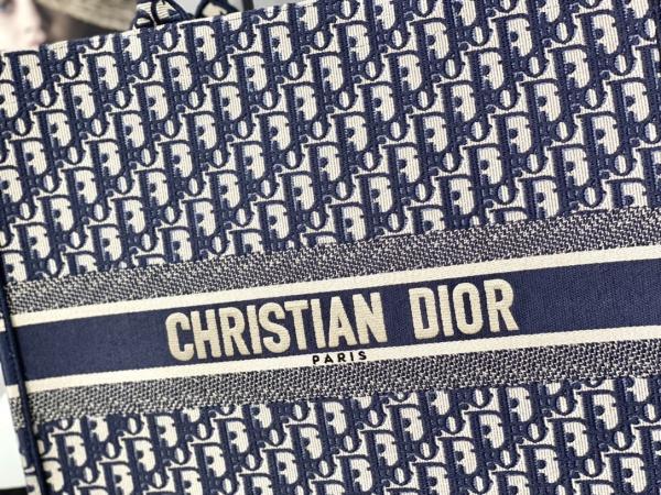 Dior Oblique Embroidery Canvas Navy Blue Branded Shoulder Bag Christian Book Large
