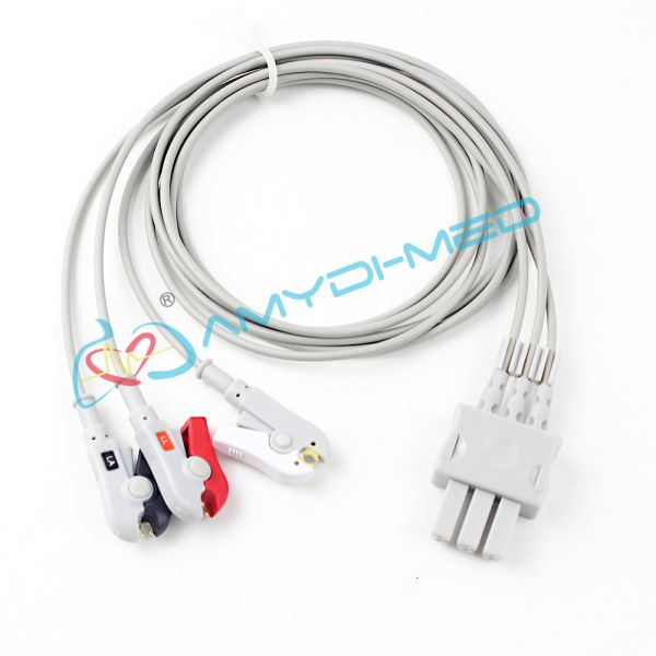 0.9m Gray ECG Lead Wires 3 Clip TPU Compatible With SIEMENS MINDRAY Monitor
