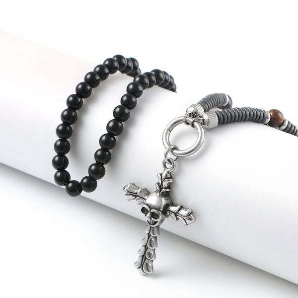 Stainless steel skull cross pendant, European and American cross-border trendy boyfriend necklace hang tag