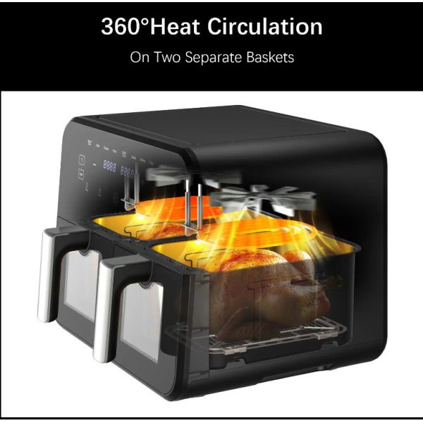 9L Touch Screen Double Air Fryer Electric Deep Fryer Smart Rack Without Oil Household