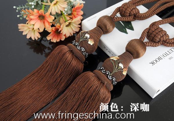 Delicate custom long tassel fringe trimming for curtain attractive tieback hanging ball