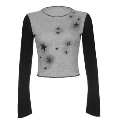 Parte superior Longo-Sleeved do pulôver da cópia da estrela das senhoras de China da fábrica da roupa Cor-bloco feito sob encomenda