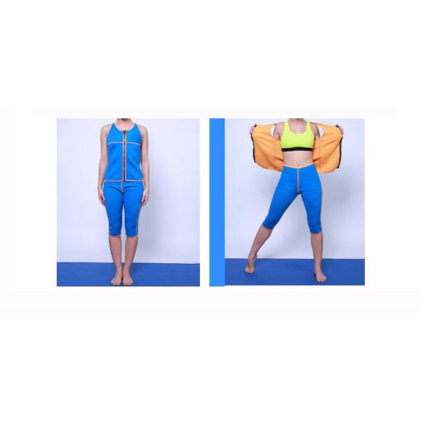 Blue Neoprene Slimming Suits Sauna Suit Weight Loss Tank Top Shirt Short Pants