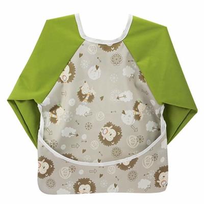 6-24 Months Baby Teething Bibs , Wipe Clean Long Sleeved Bib With Pocket