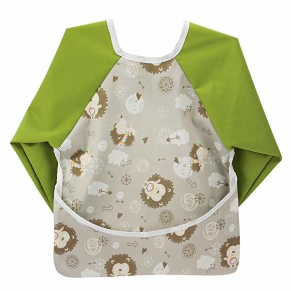 6-24 Months Baby Teething Bibs , Wipe Clean Long Sleeved Bib With Pocket