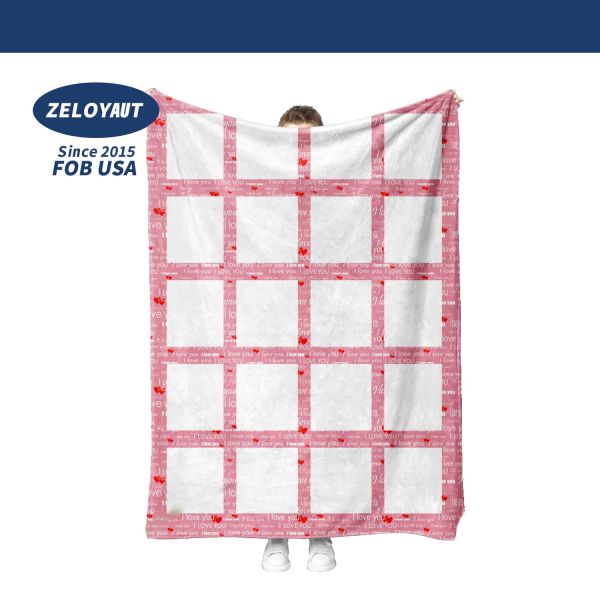 Wholesale Customized 20 Panel Blanket with Photo Velvet Sublimation Blanket for Family Bed Sofa Soft Heat Press Throw Blanket