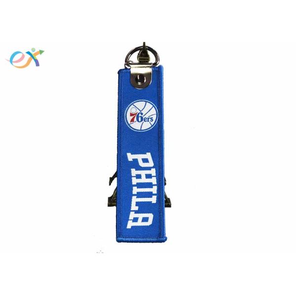 Blue Personalized Embroidery Motorcycle Keychain Short Lanyards With Merrow Border