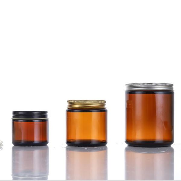 100ml Scented Candle Container , Amber Glass Candle Jar With Metal Lid