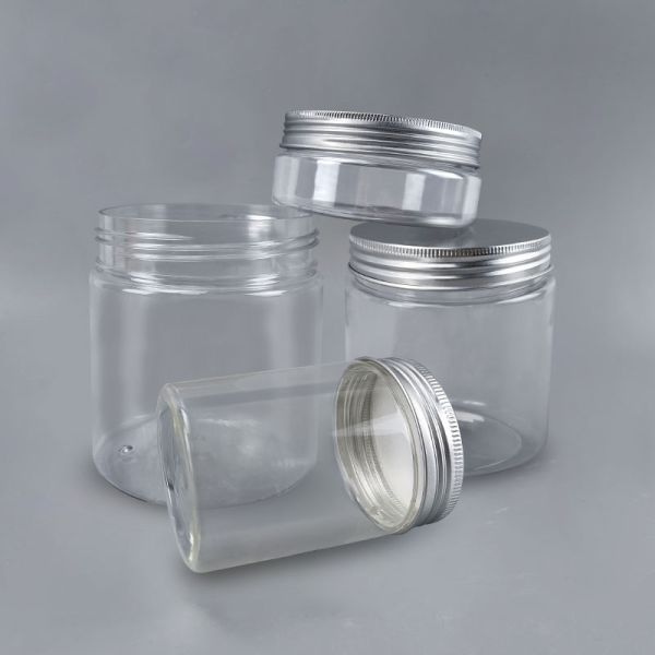 Custom 150ml 250ml 500ml 600ml Empty Clear Plastic PET Cosmetic Cream Body Butter Scrub Jar with Screw Lid