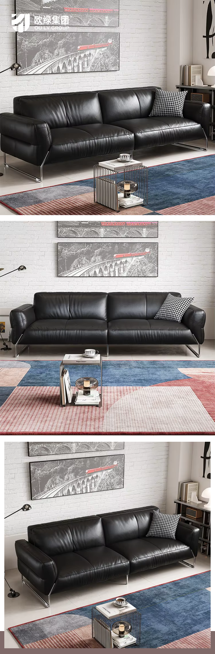 European Style Modern Leather Sofa Set High Quality Home Office Furniture with Storage Design Sponge Filled