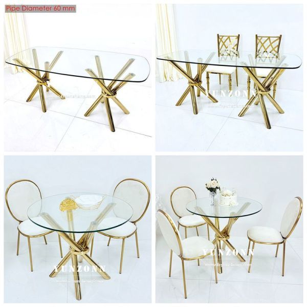Hot Selling Stainless Steel Table Cross Legs and Glass Table Tops for Wedding Event Tables