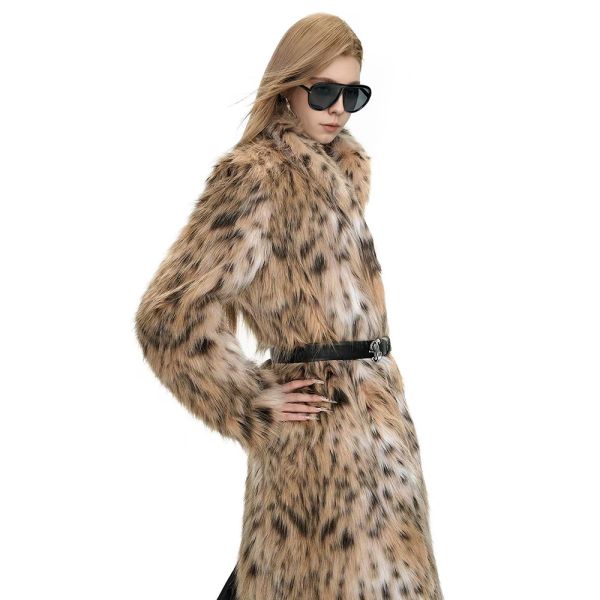 Leopard Cat Shawl Fruit Collar Long Coat