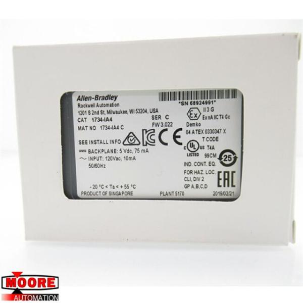 1734-IA4 1734IA4  Allen Bradley  AB  It has 2 or 1 group of 4 Inputs and an Input Voltage of 120 Volts AC with an POINTB