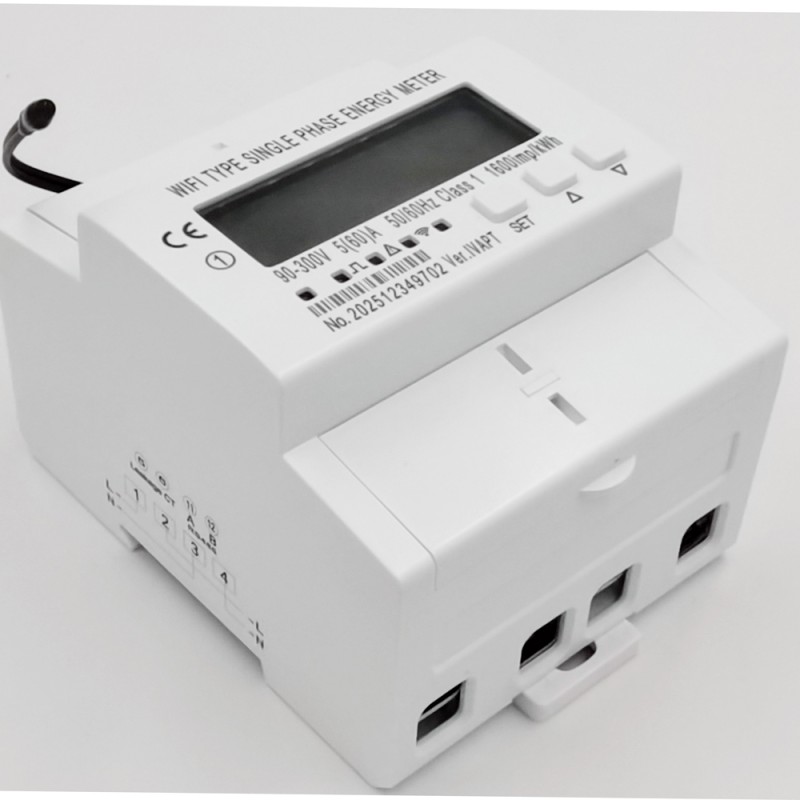 Single Phase 2 Wire Smart KWH Energy Meter 90-300V 5(60)A 1.0 Accuracy 50/60Hz WiFi RS485 Din Rail Tuya App Control