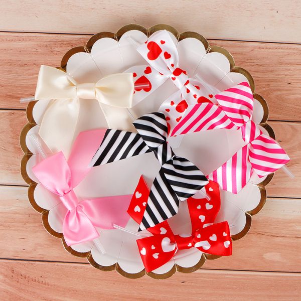 Lighted Valentine Bows Handmade MSD Polyester Pink Ribbon Bow Pre Tie Decoration Bow