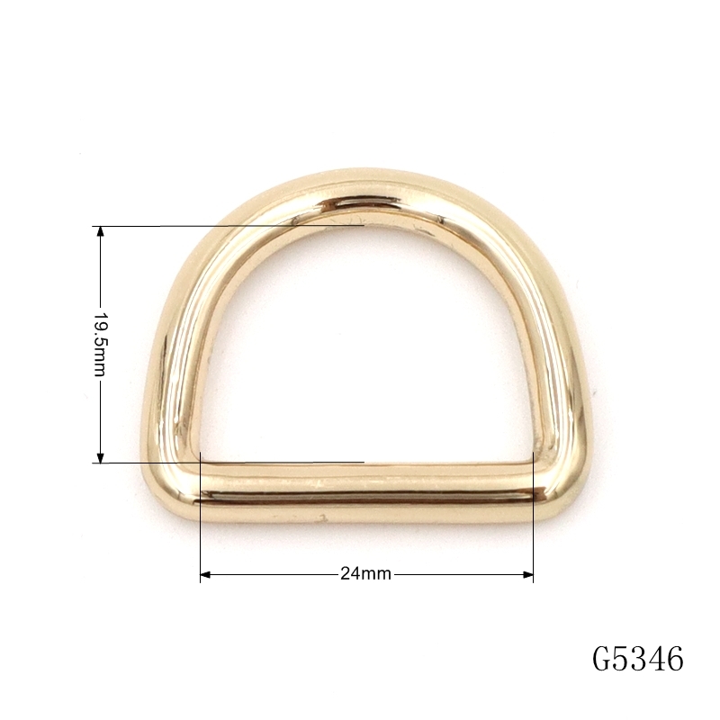 Gold Plating Smooth Edge Bag Hardware Buckle 24mm Webbing Metal D Ring Buckle for Bag Strap