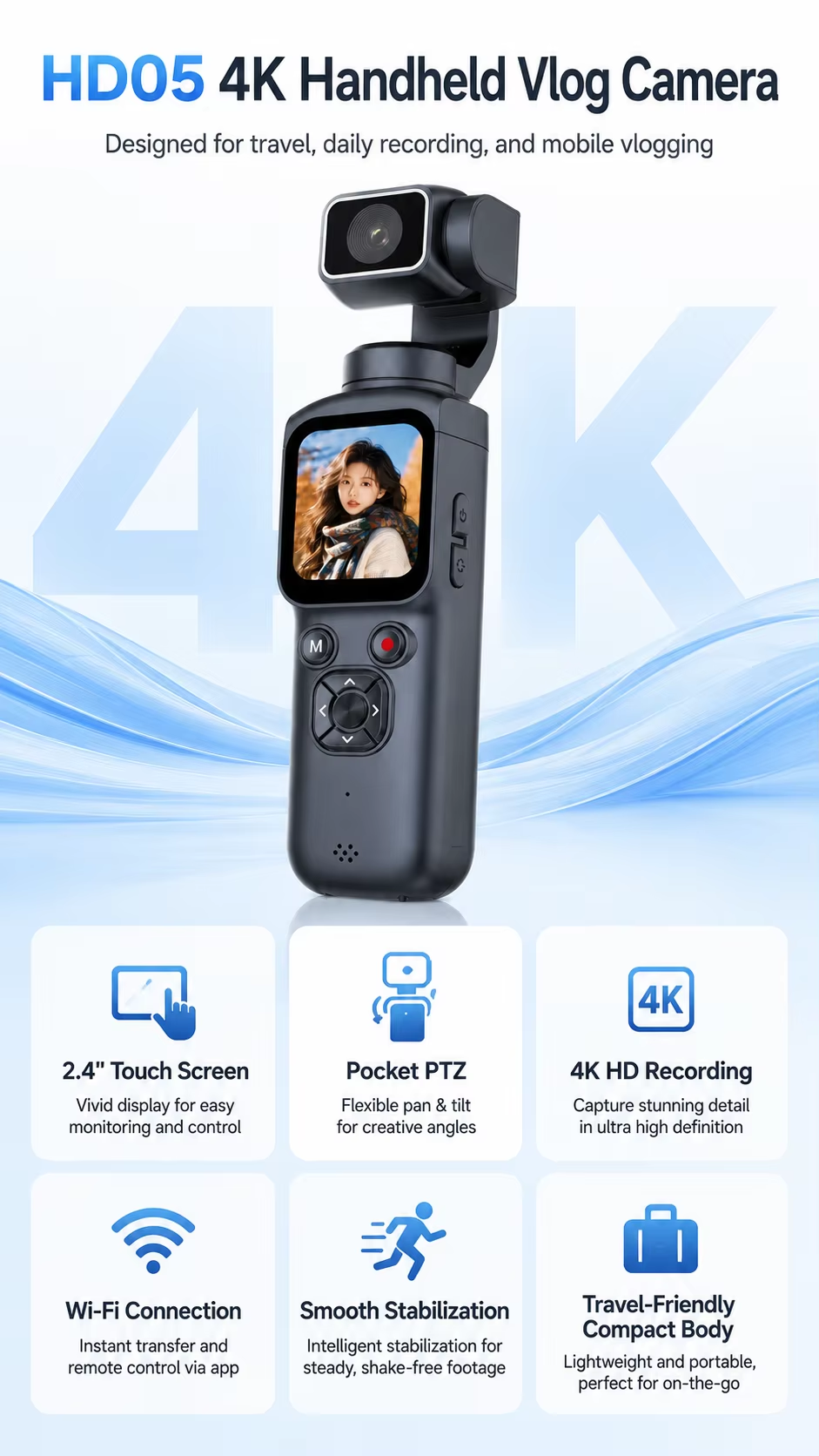 WiFi Handheld Action Camera Portable HD Pocket Camcorder Anti Shake Ultra Clear Motion Recording