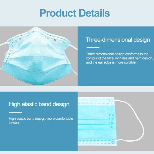Protection and Personal Health Professional 3 Ply Face Mask Waterproof Disposable Earloop