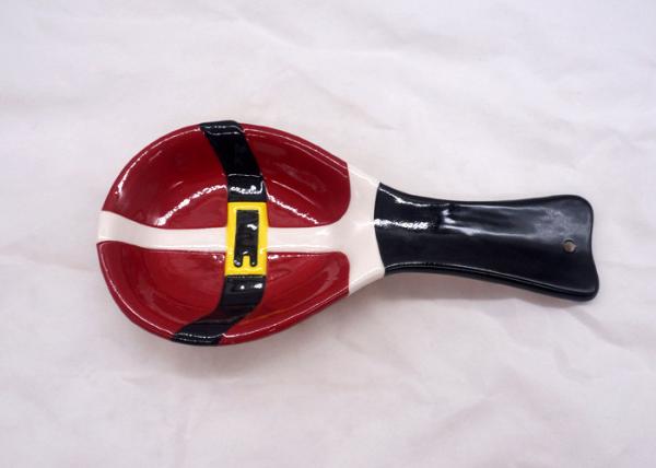 Red And Black Santa Claus Christmas Spoon Rest , 9 Inch Ceramic Spoon Holder