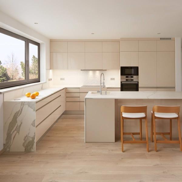 Acrylic Modern Kitchen Display Cabinets Custom Smart Luxury Glossy Beige Island Modular