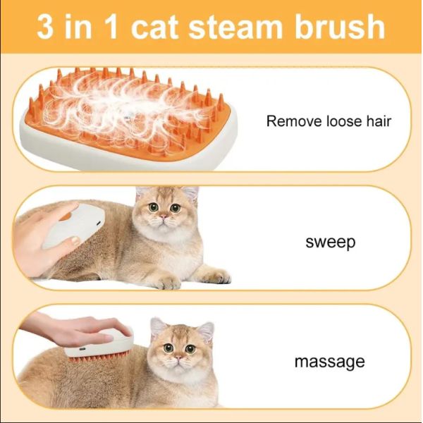 Pet Steam Massage Brush Designed for Deep Cleaning and Relaxing Massage