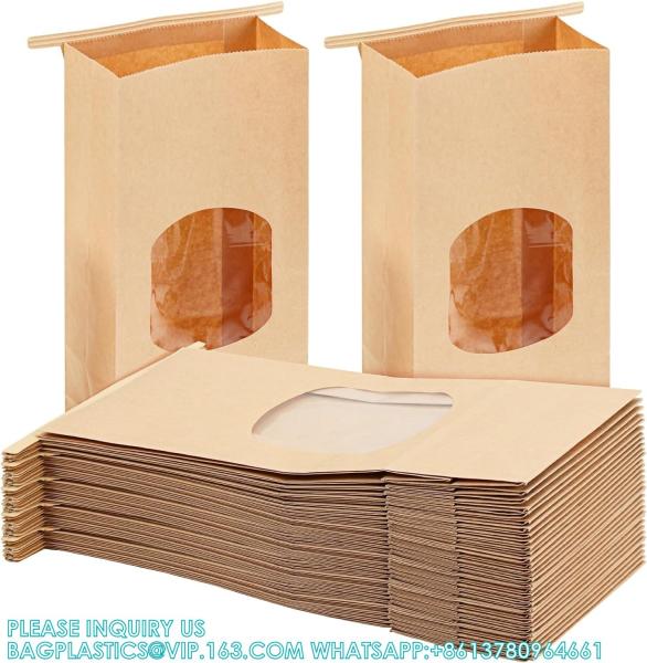 Bakery Bags With Clear Window, White Kraft Paper Cookie Bags Tin Tie Tab Lock, 3.5X2.4X7 Bread Sandwich Bags