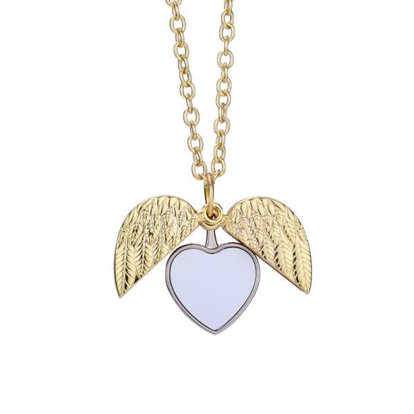 Custom Sublimation Angel Wings Heart Locket Pendant Necklace Personalized Locket Necklace